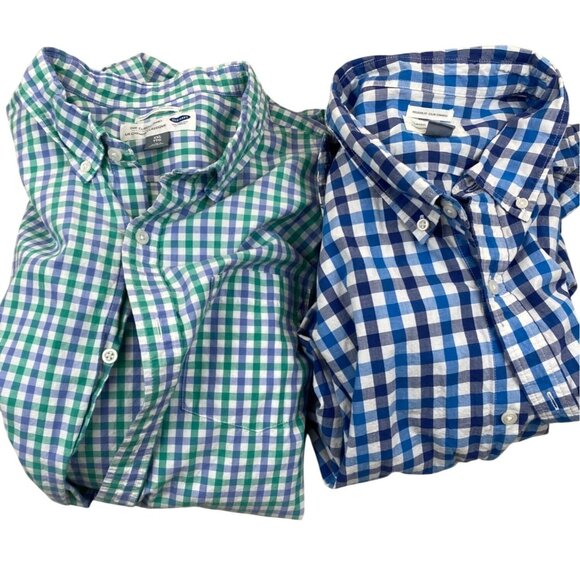 Old Navy Mens Shirts XXL Lot Of Two Blue & Green Classic Fit Gingham Button-Down - Picture 1 of 8